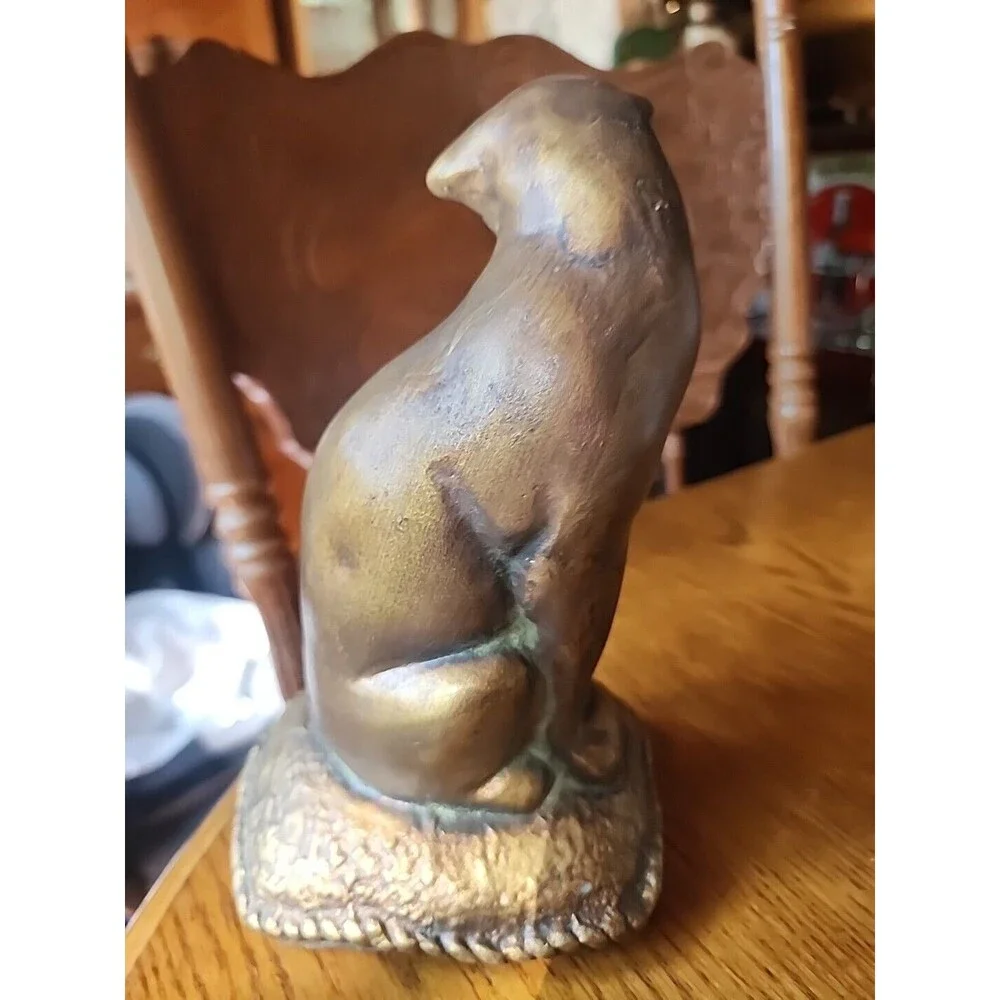 Vintage Egyptian Sphinx Golden Bronze Cat Statue Figurine  Bookend ,doorstop